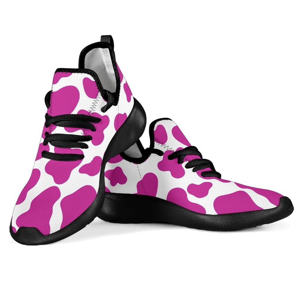 Hot Pink And White Cow Print Mesh Knit Shoes GearFrost