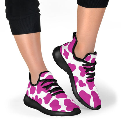 Hot Pink And White Cow Print Mesh Knit Shoes GearFrost