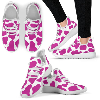 Hot Pink And White Cow Print Mesh Knit Shoes GearFrost