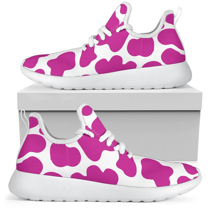 Hot Pink And White Cow Print Mesh Knit Shoes GearFrost