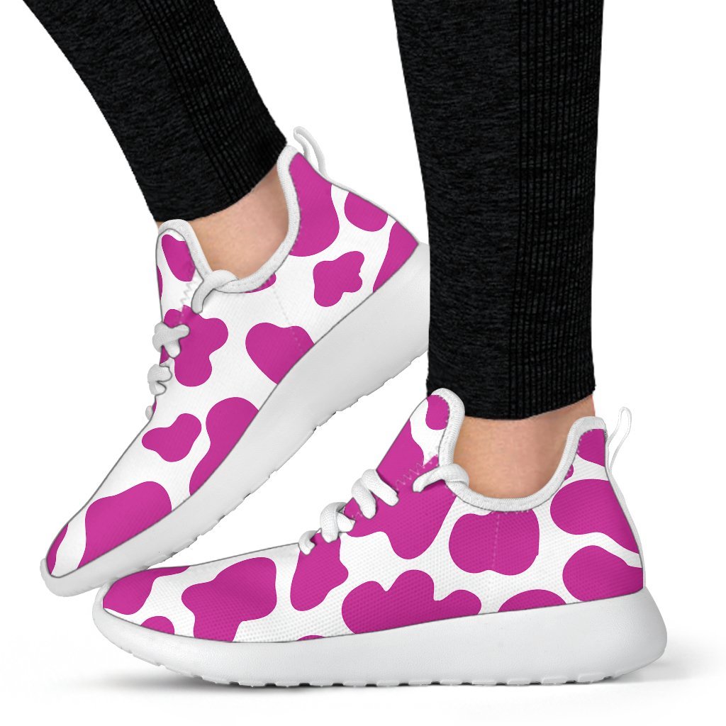 Hot Pink And White Cow Print Mesh Knit Shoes GearFrost