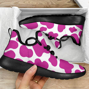 Hot Pink And White Cow Print Mesh Knit Shoes GearFrost