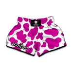 Hot Pink And White Cow Print Muay Thai Boxing Shorts