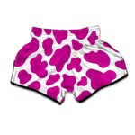 Hot Pink And White Cow Print Muay Thai Boxing Shorts