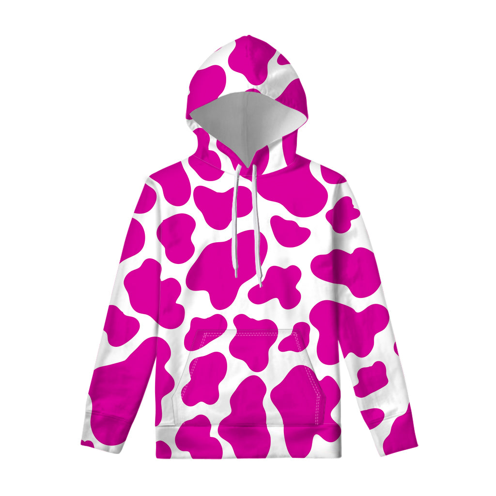 Hot Pink And White Cow Print Pullover Hoodie