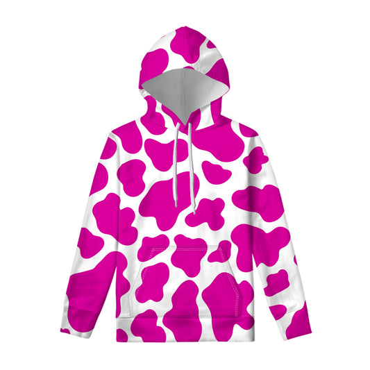 Hot Pink And White Cow Print Pullover Hoodie