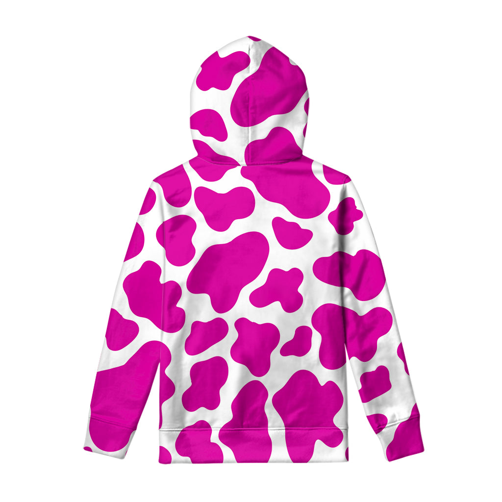 Hot Pink And White Cow Print Pullover Hoodie