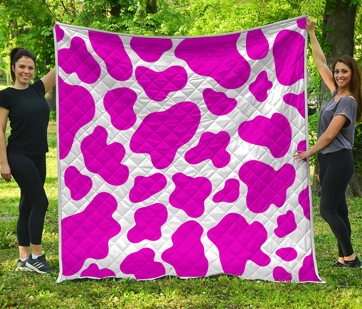 Hot Pink And White Cow Print Quilt