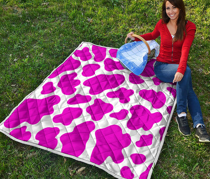 Hot Pink And White Cow Print Quilt