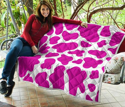 Hot Pink And White Cow Print Quilt