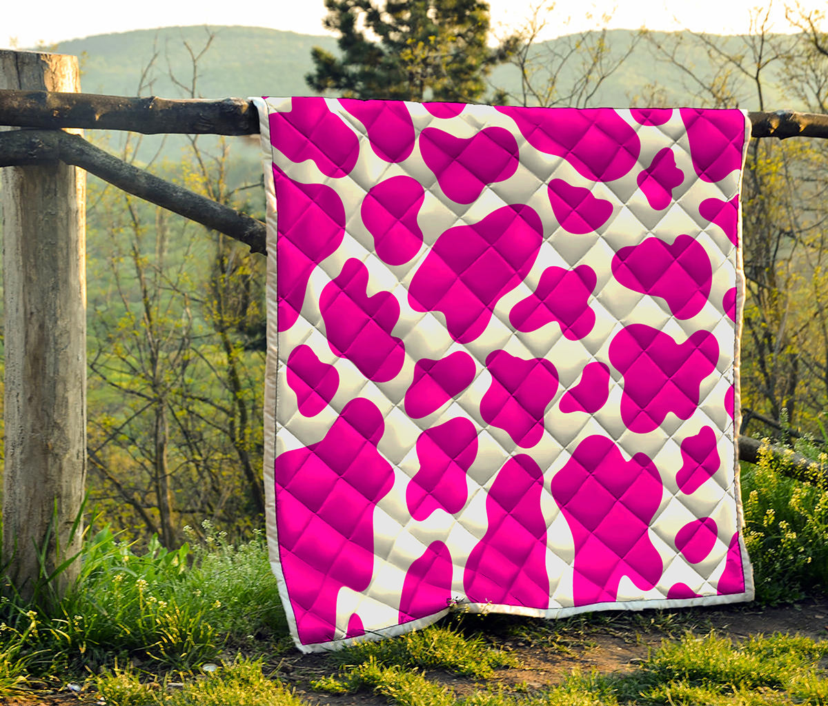 Hot Pink And White Cow Print Quilt