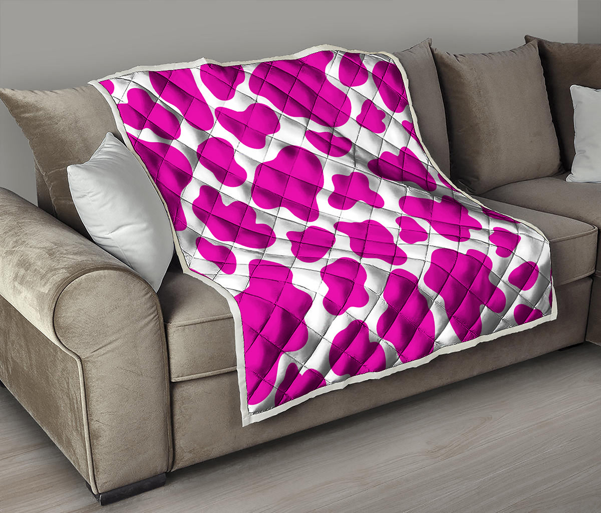 Hot Pink And White Cow Print Quilt
