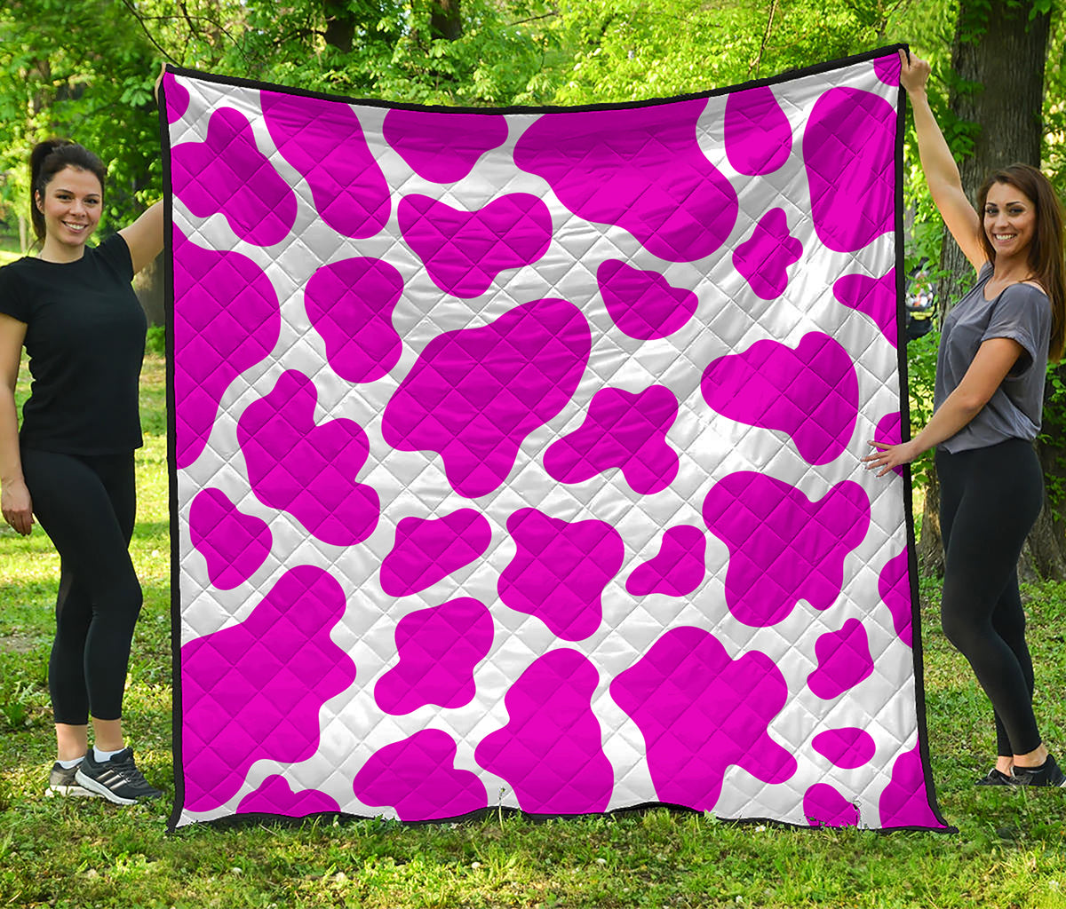 Hot Pink And White Cow Print Quilt