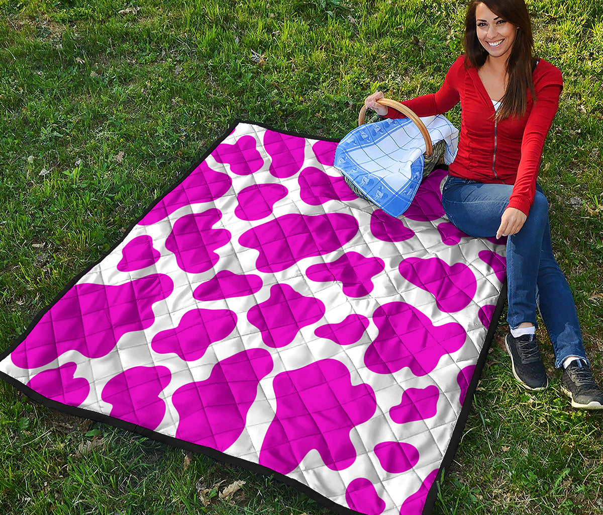 Hot Pink And White Cow Print Quilt
