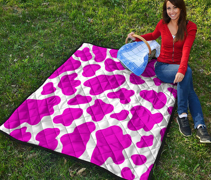Hot Pink And White Cow Print Quilt