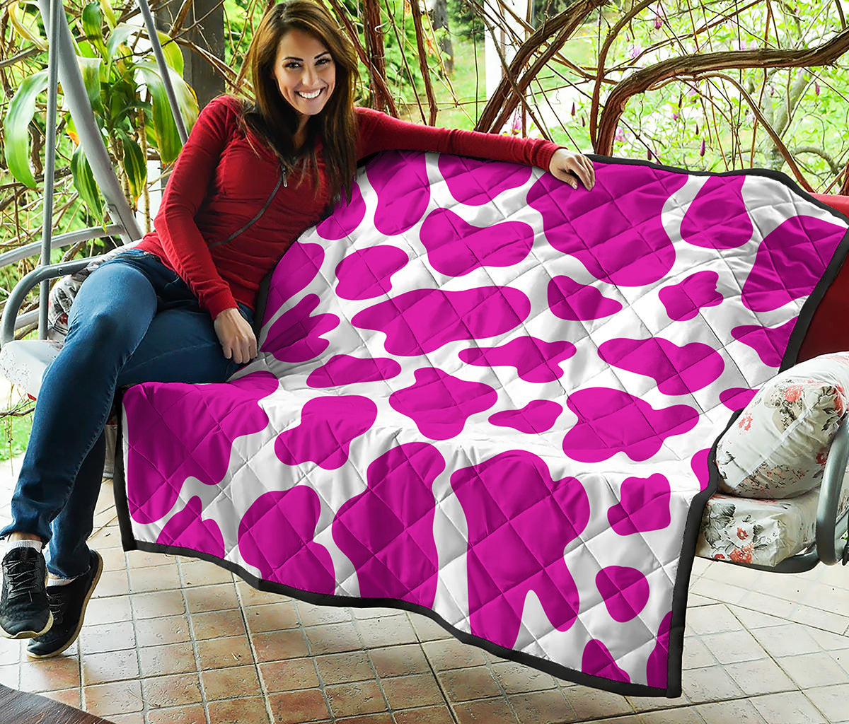 Hot Pink And White Cow Print Quilt
