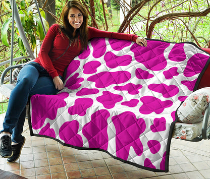 Hot Pink And White Cow Print Quilt