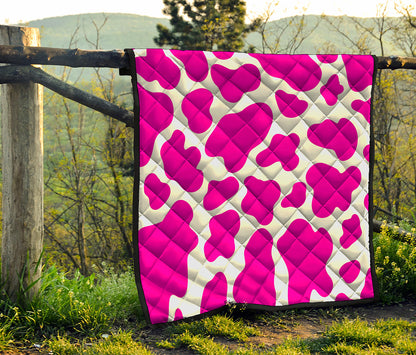 Hot Pink And White Cow Print Quilt