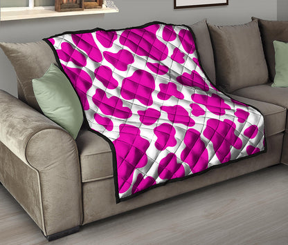 Hot Pink And White Cow Print Quilt