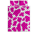 Hot Pink And White Cow Print Quilt Bed Set