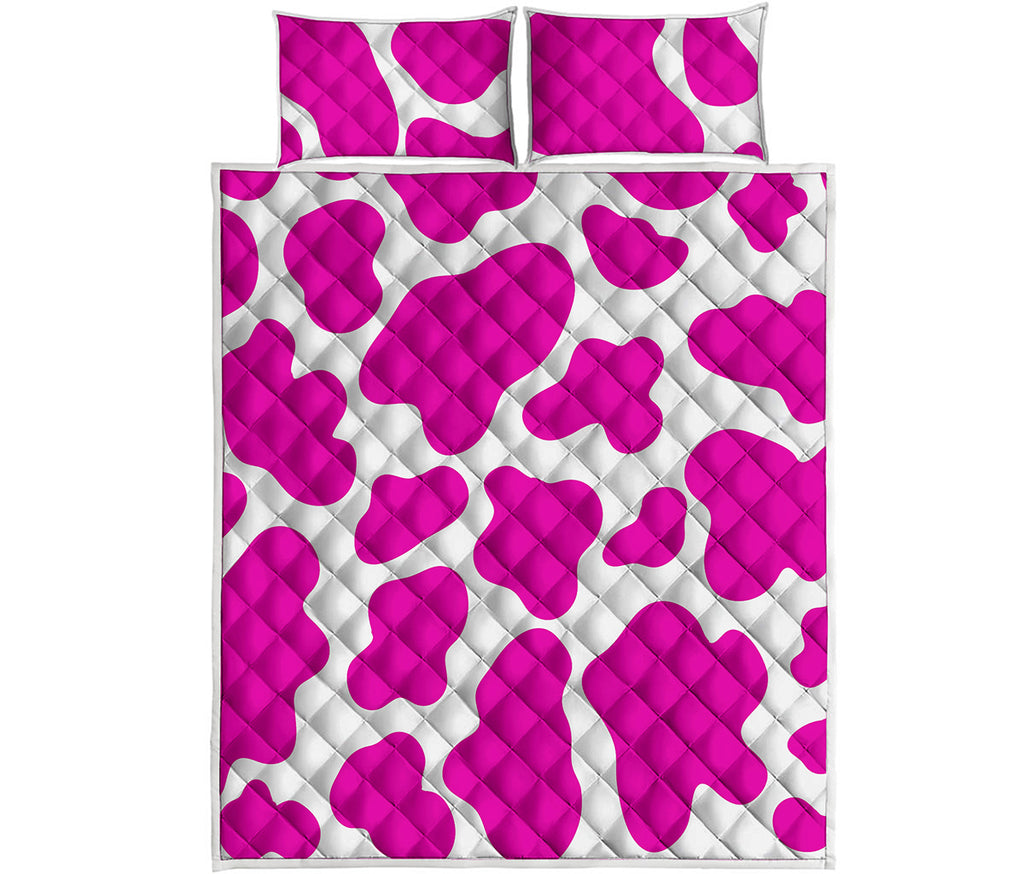 Hot Pink And White Cow Print Quilt Bed Set