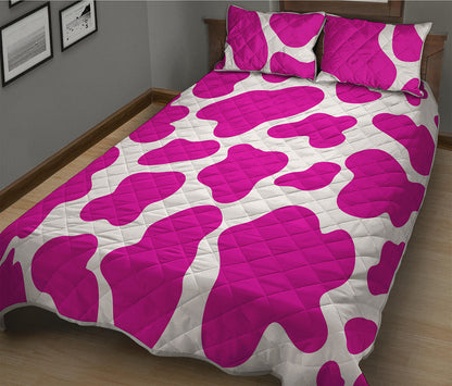 Hot Pink And White Cow Print Quilt Bed Set
