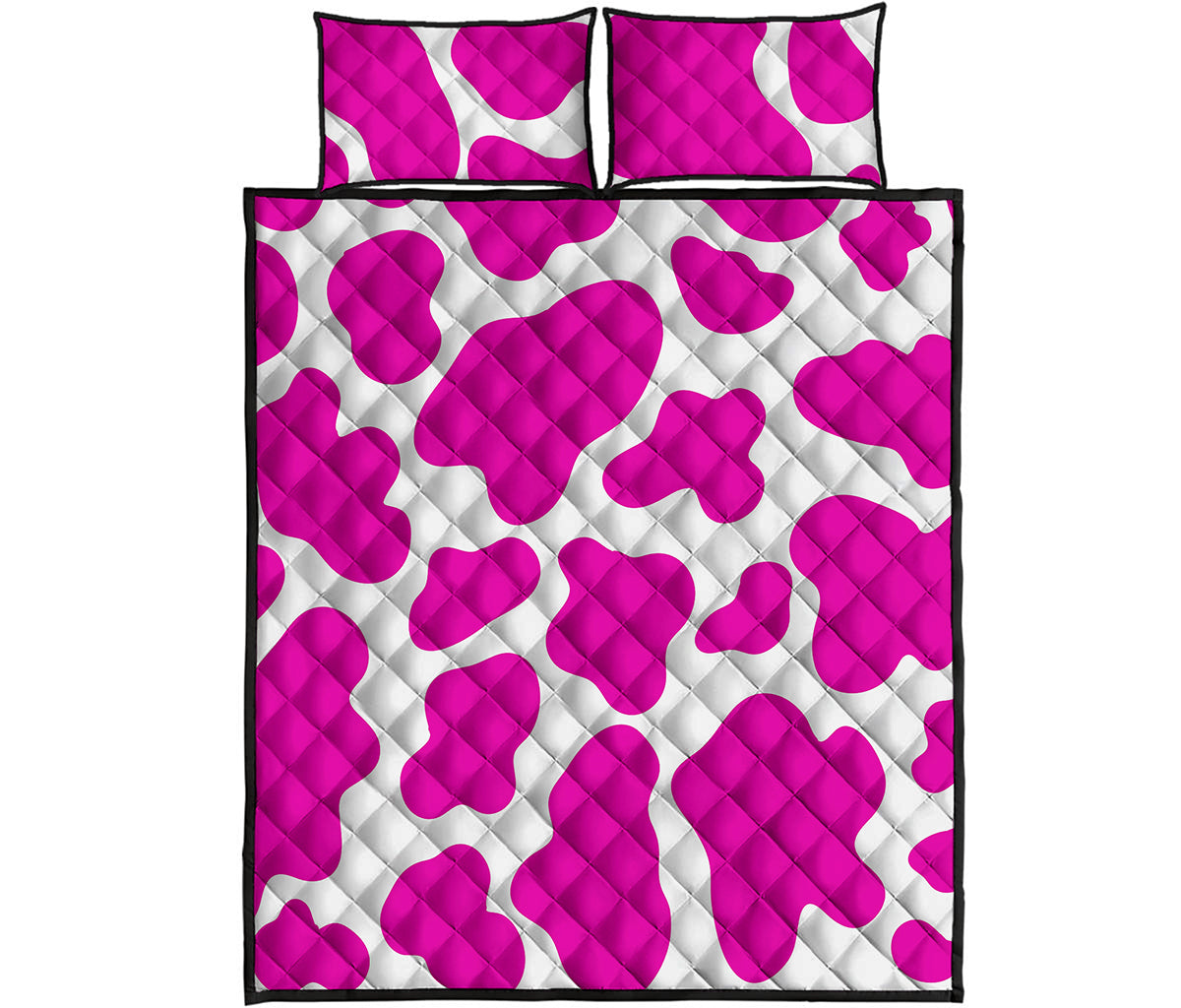 Hot Pink And White Cow Print Quilt Bed Set