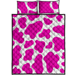Hot Pink And White Cow Print Quilt Bed Set