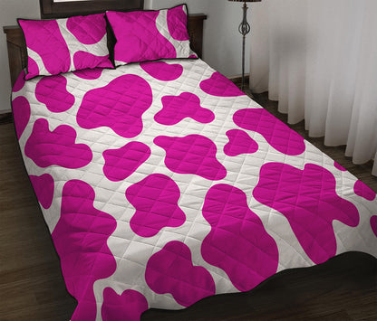 Hot Pink And White Cow Print Quilt Bed Set