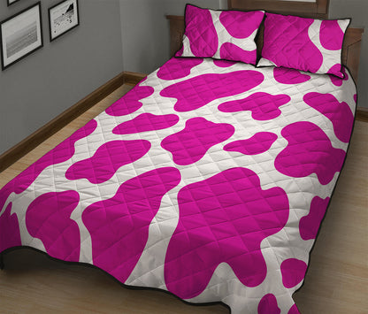Hot Pink And White Cow Print Quilt Bed Set