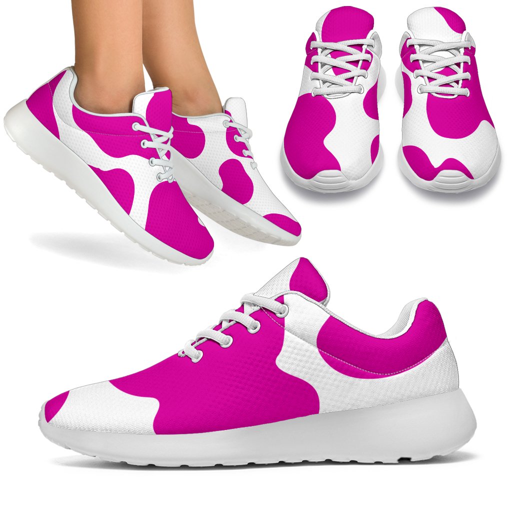 Hot Pink And White Cow Print Sport Shoes GearFrost