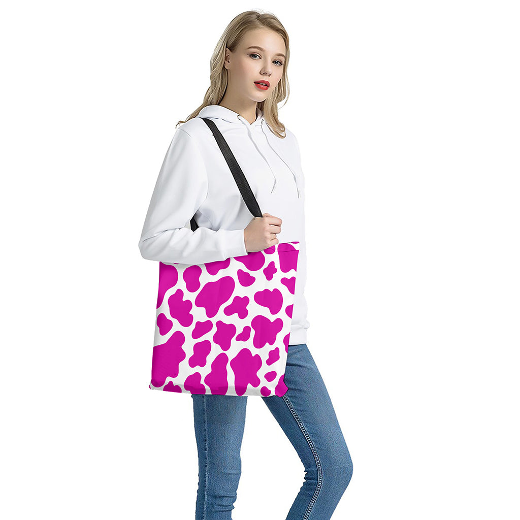 Hot Pink And White Cow Print Tote Bag