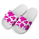 Hot Pink And White Cow Print White Slide Sandals