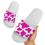 Hot Pink And White Cow Print White Slide Sandals