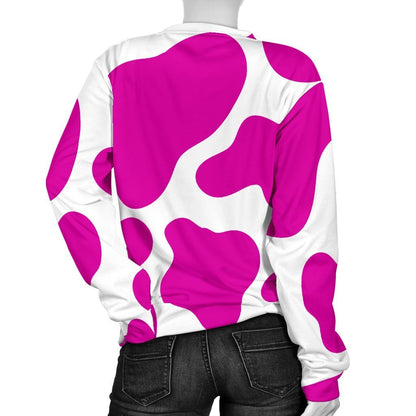 Hot Pink And White Cow Print Women's Crewneck Sweatshirt GearFrost