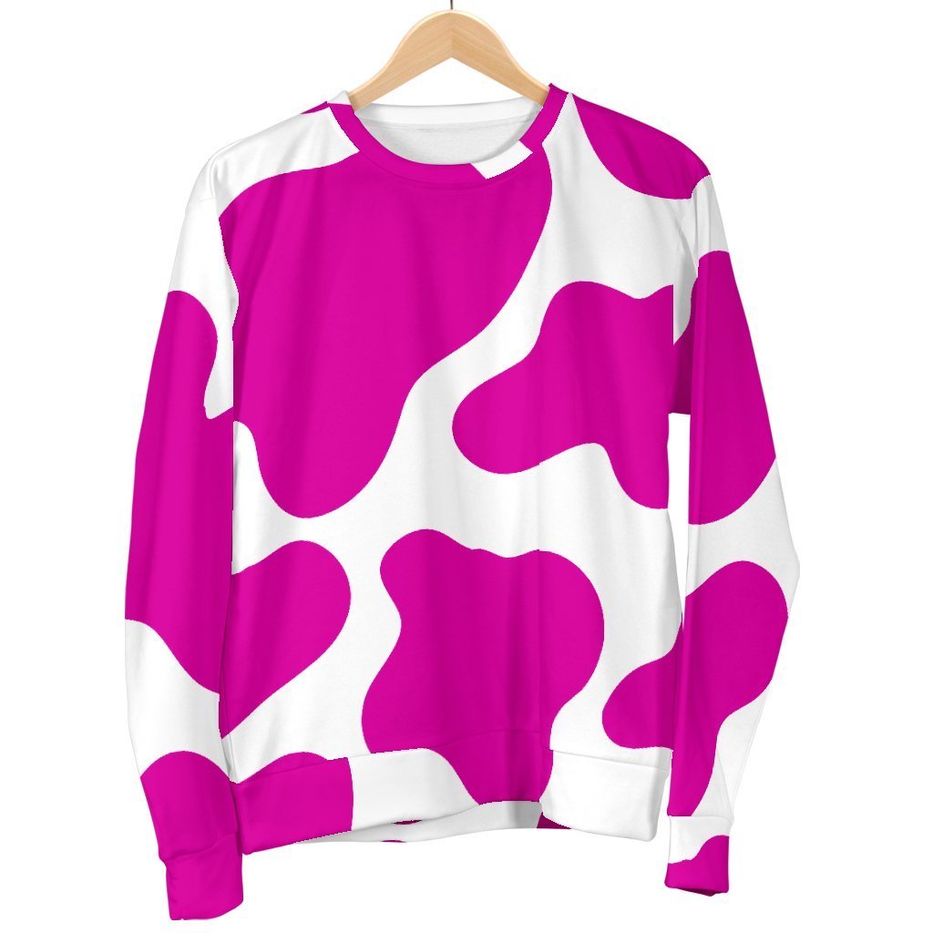 Hot Pink And White Cow Print Women's Crewneck Sweatshirt GearFrost