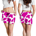 Hot Pink And White Cow Print Women's Shorts