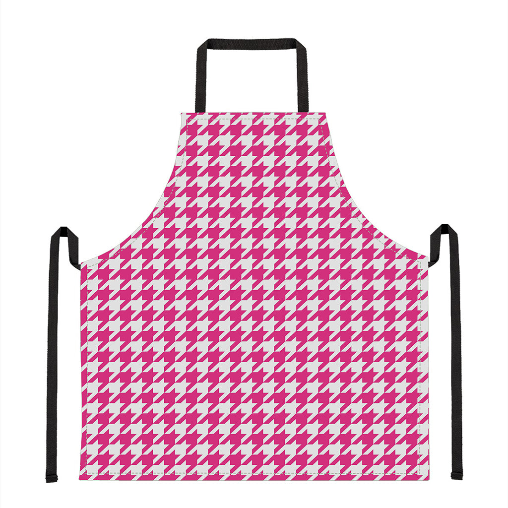Hot Pink And White Houndstooth Print Apron