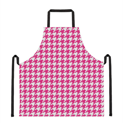 Hot Pink And White Houndstooth Print Apron