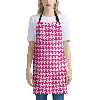Hot Pink And White Houndstooth Print Apron