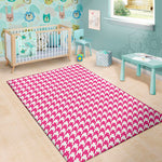Hot Pink And White Houndstooth Print Area Rug