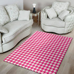 Hot Pink And White Houndstooth Print Area Rug