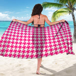 Hot Pink And White Houndstooth Print Beach Sarong Wrap