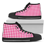 Hot Pink And White Houndstooth Print Black High Top Shoes