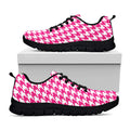 Hot Pink And White Houndstooth Print Black Running Shoes