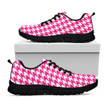 Hot Pink And White Houndstooth Print Black Sneakers