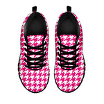 Hot Pink And White Houndstooth Print Black Sneakers