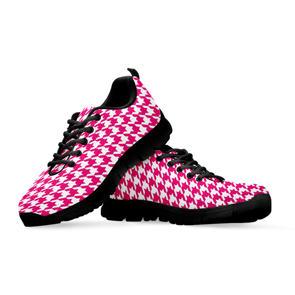 Hot Pink And White Houndstooth Print Black Sneakers