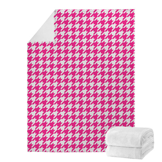 Hot Pink And White Houndstooth Print Blanket