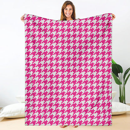 Hot Pink And White Houndstooth Print Blanket